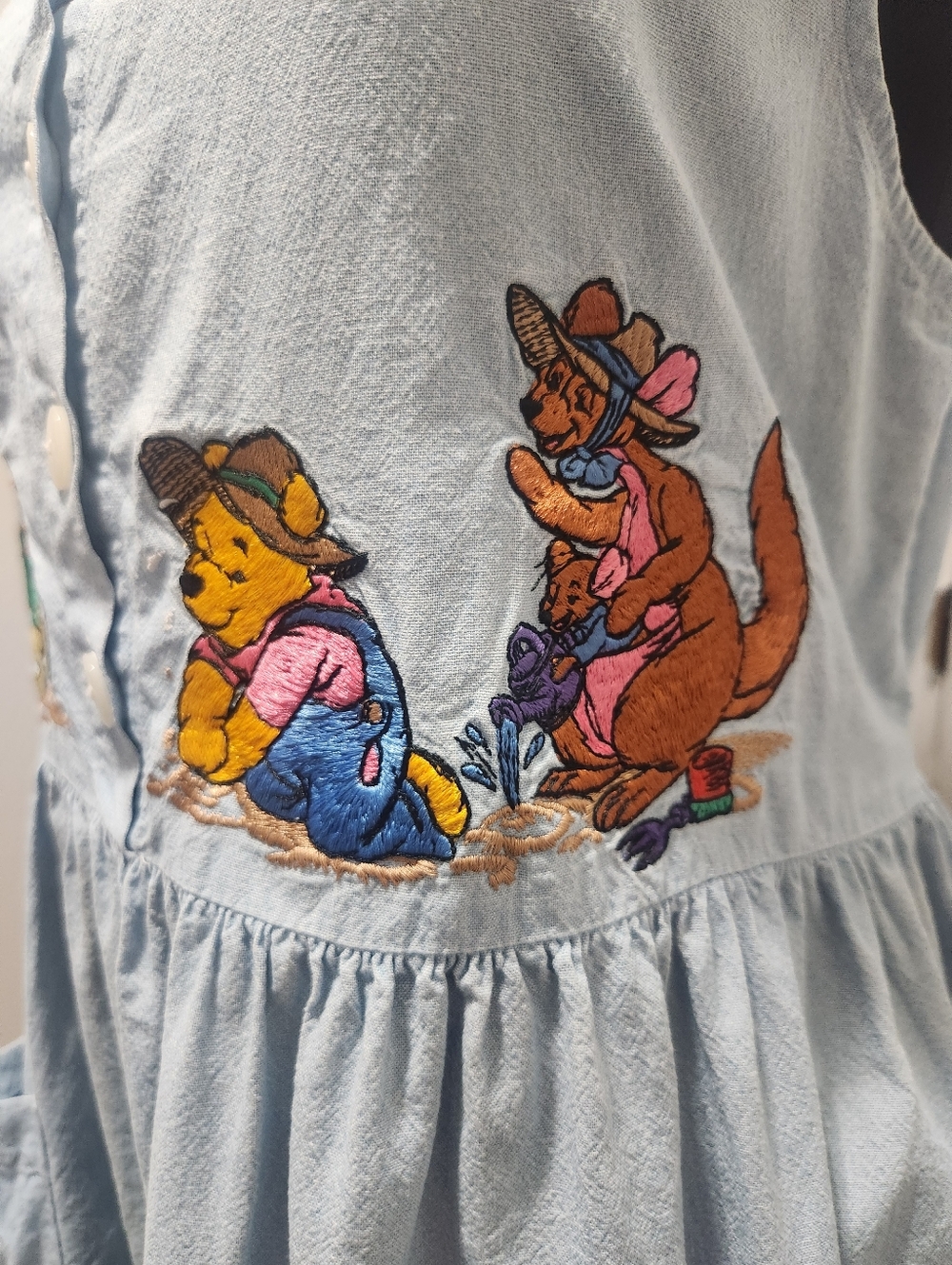 Vintage Winnie The Pooh Emboidered Denim Look Jumper Dress Women Small/Medium - Picture 6 of 16